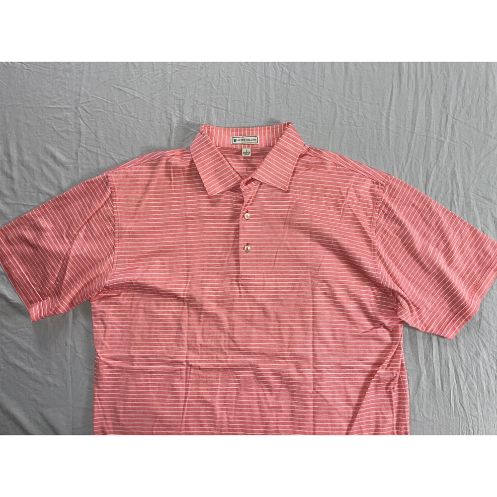 Peter Millar Casual Cotton Polo Shirt. Pink Stripe, Men's Size L. EUC!!